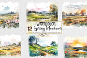 Watercolor Spring Meadows Clipart, a Seasonal Illustration by Colorsfav (Thumbnail 1 of 4)