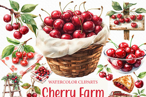 Watercolor Cherry Farm Clipart, an Illustration by Craft Nest