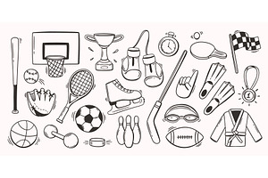 Sports equipment doodle. Line balls, a Sport Illustration by winwin.art