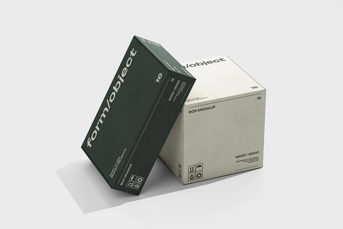 Two Leaning Boxes Mockup, a Packaging Mockup by Design Squad