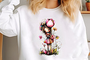 Whimsical Girl and Flower Spring Cli, an Illustration by designcity5 (Thumbnail 4 of 5)