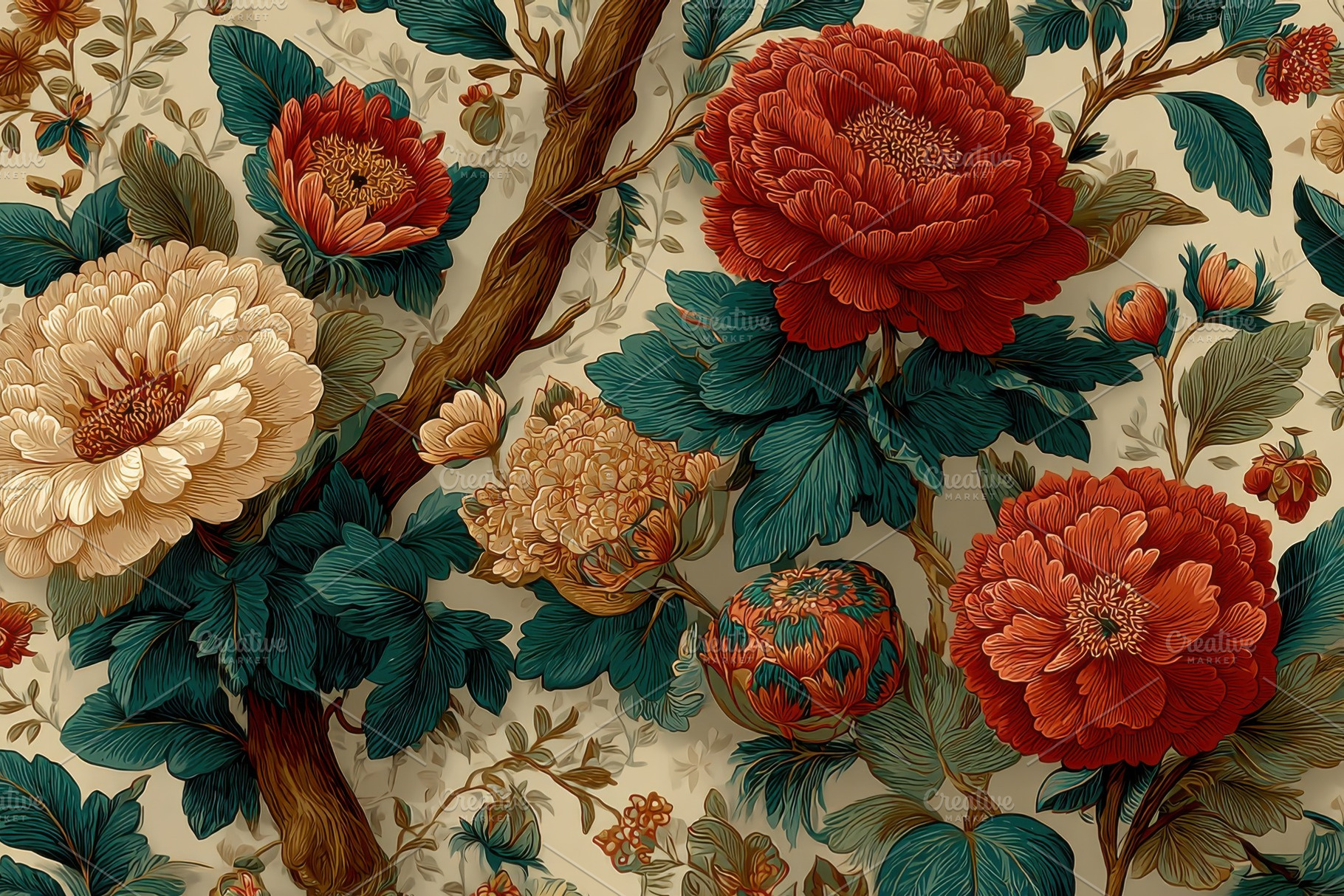 Lush floral botanical print rich red, a Photo by Pixeness Studio