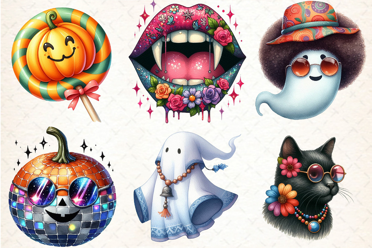Groovy 70s Halloween Clipart, an Illustration by DreamCafeArt (Photo 3 of 5)