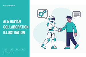 AI & Human Collaboration, a Technology Illustration by Partikusi Design