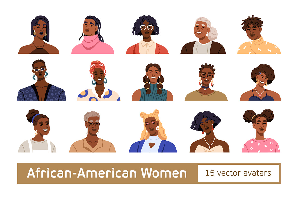 African-American women portraits set, a Person Illustration by Good Studio (Photo 1 of 16)
