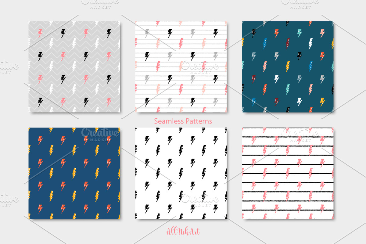Thunderbolt Seamless Patterns, a Pattern Graphic by AllNikArt (Photo 2 of 6)