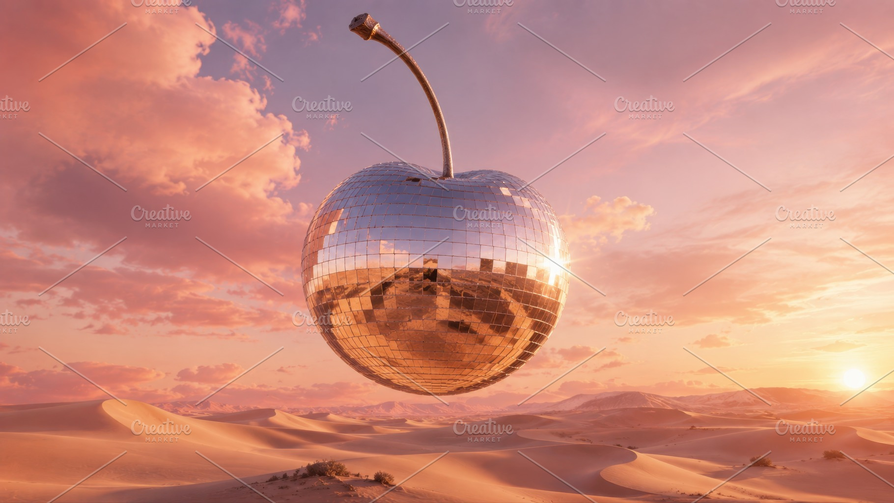 Shiny cherry ball in desert sunset, a Photo by Beautiful things
