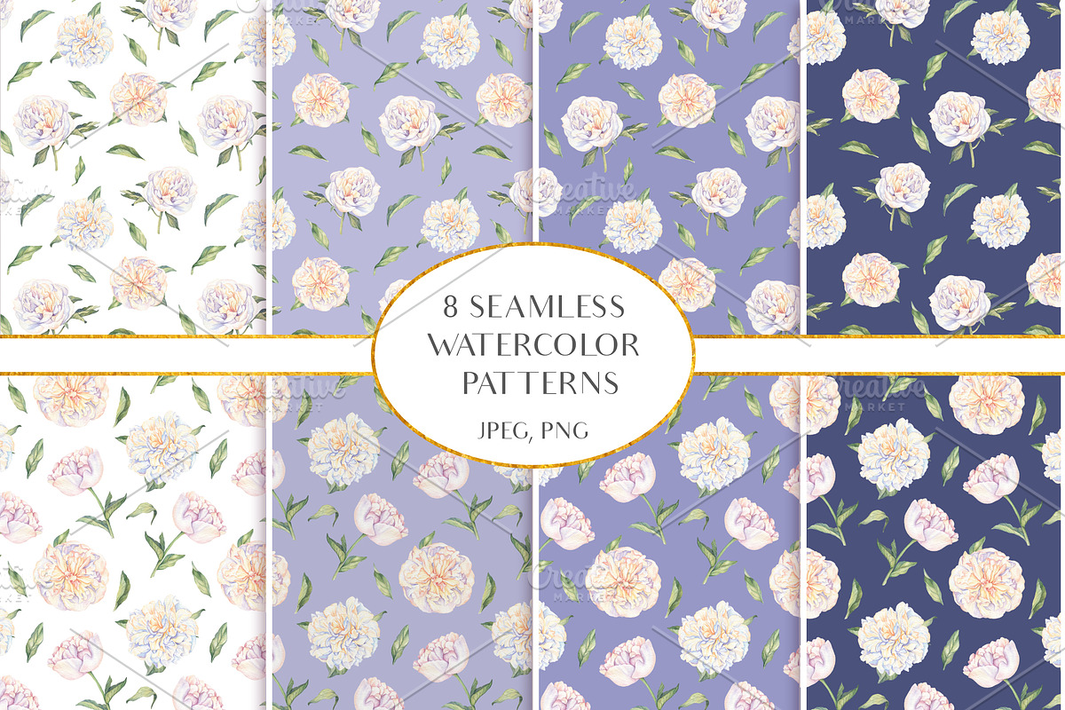 White Peonies-Watercolor Set, a Decorative Illustration by Irina Diasli (Photo 7 of 10)