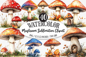 Watercolor Mushroom Sublimation, an Illustration by Designking