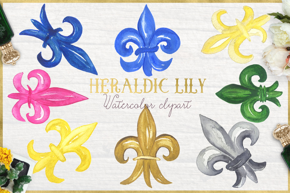 Heraldic Lily. Watercolor clipart., an Illustration by LABFcreations (Photo 1 of 3)