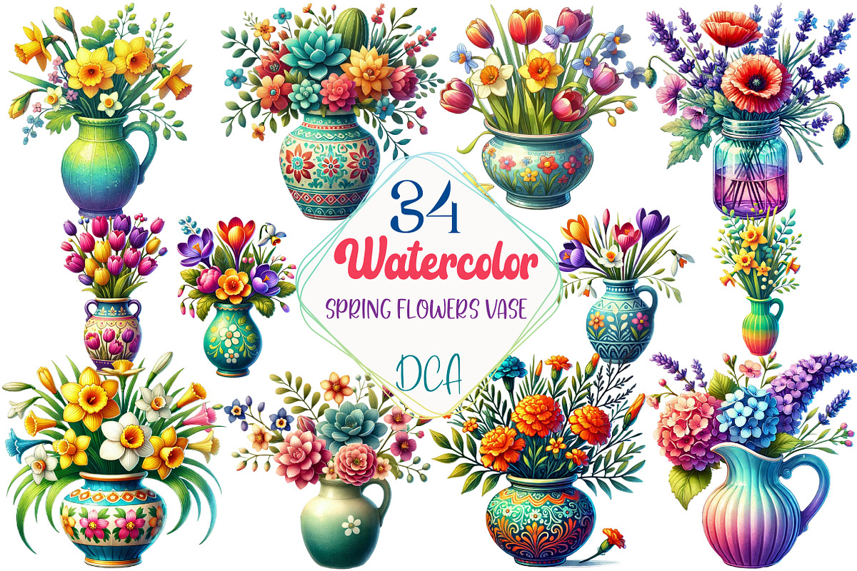 Spring Flowers Vase Clipart, an Illustration by DreamCafeArt (Photo 1 of 5)