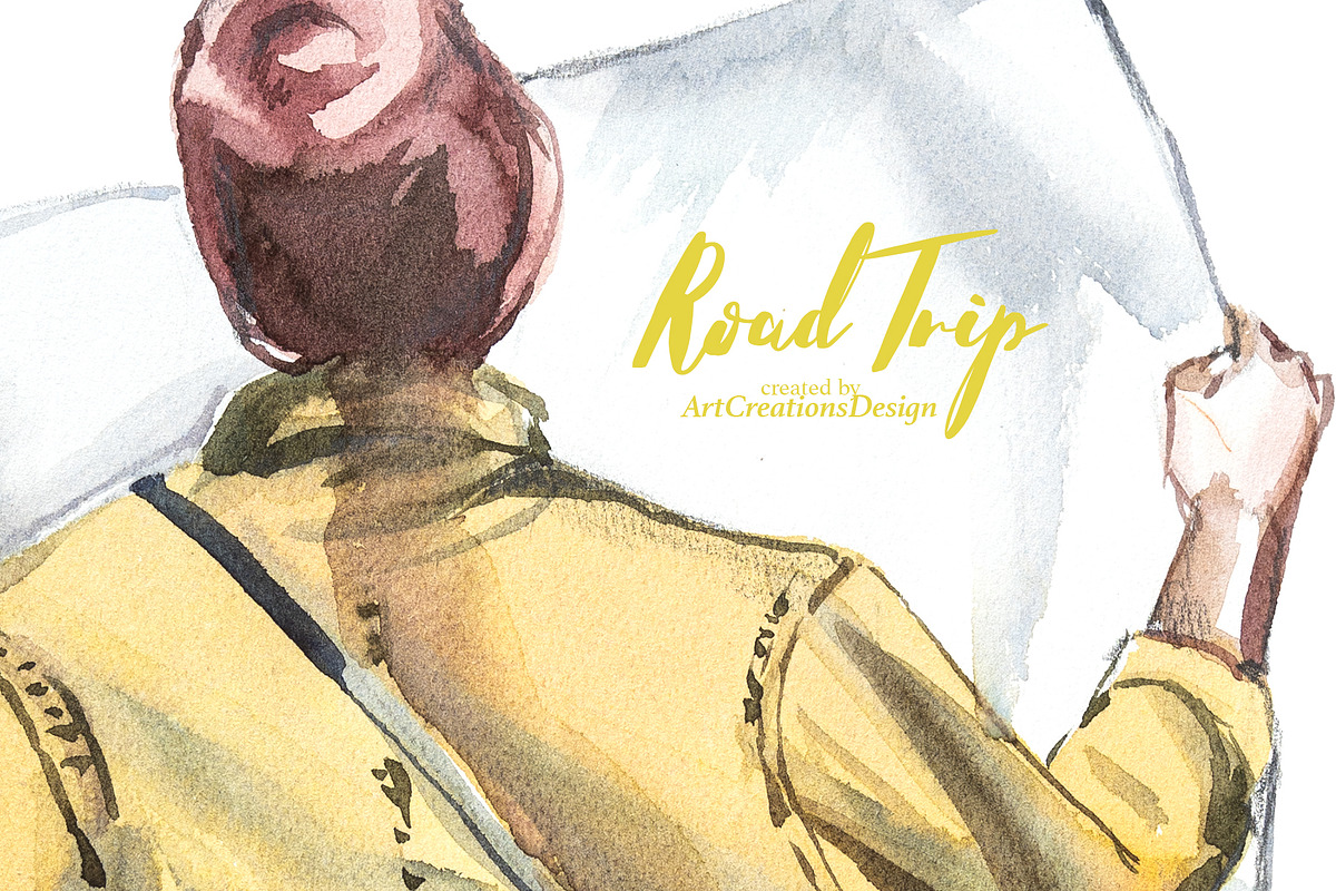 Watercolor Road Trip Clipart Set, a Person Illustration by ArtCreationsDesign (Photo 18 of 19)