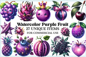 Watercolor Purple Fruit Clipart, an Illustration by Craft Nest