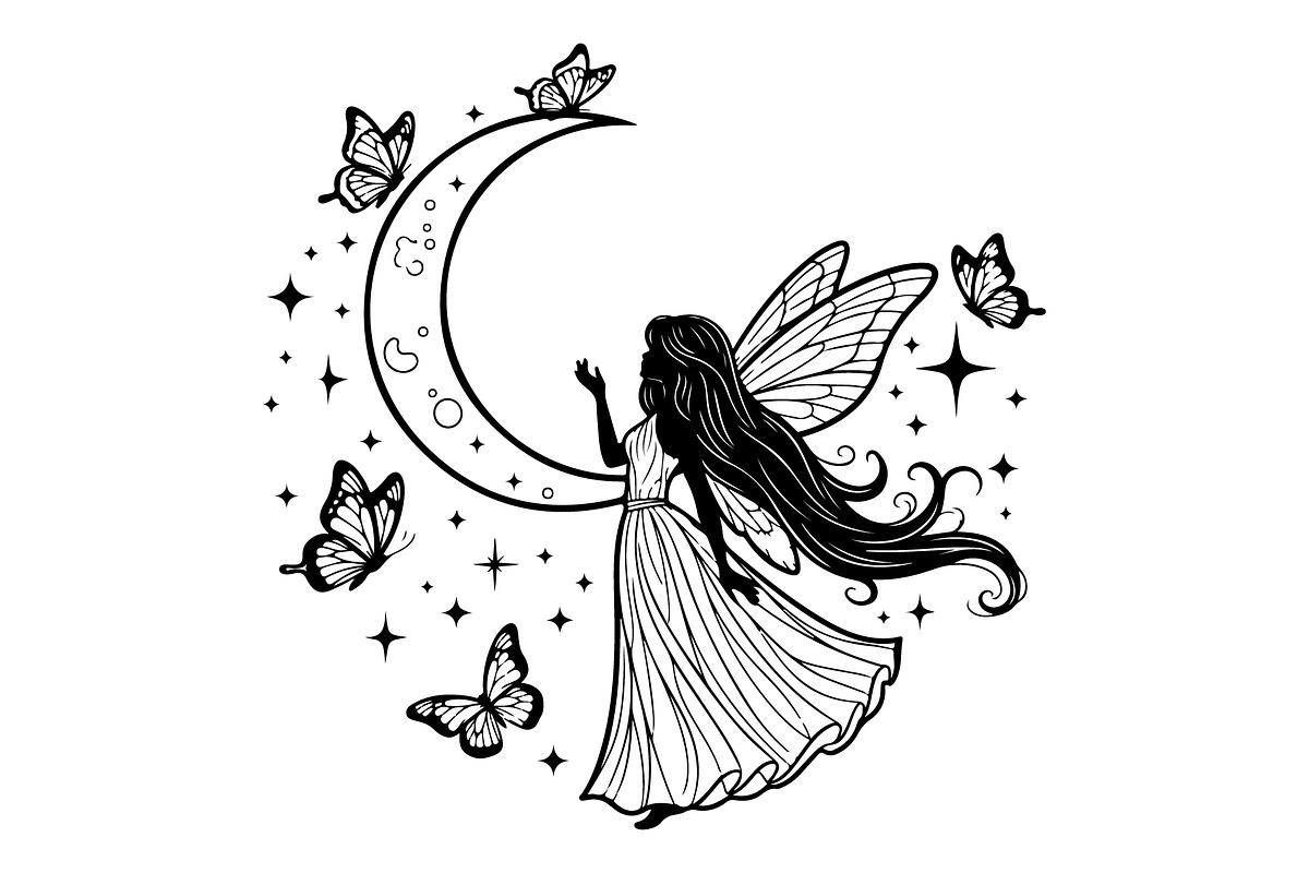 Fairy Moon Butterfly Silhouette, an Object Illustration by Gaye Art (Photo 2 of 31)