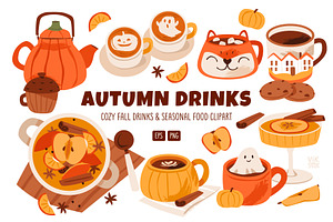 Cozy Autumn Drinks Clipart, a Food Illustration by vik.stock