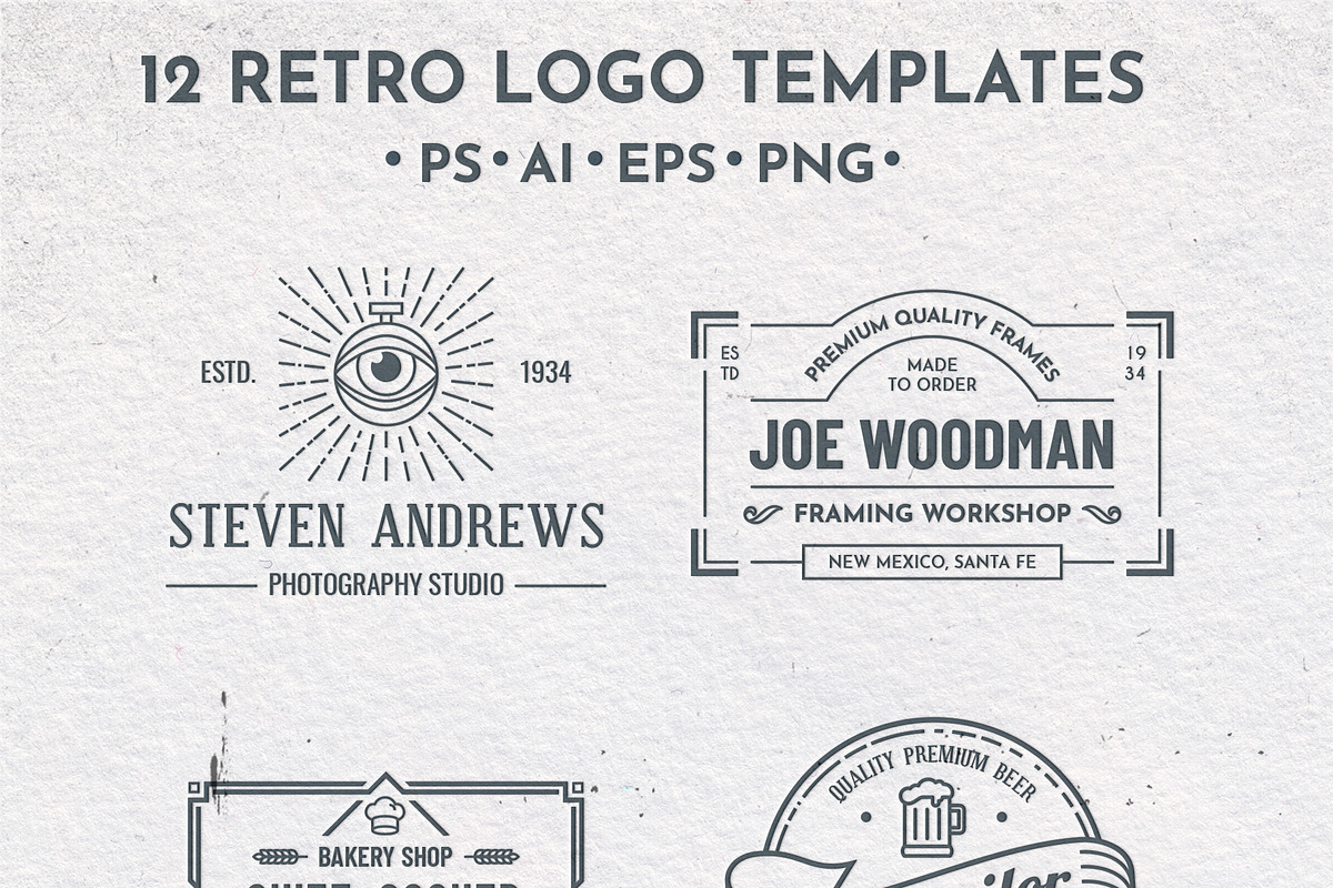 12 vintage template logos set vol 2, a Branding & Logo Template by Genestro Shop (Photo 2 of 2)