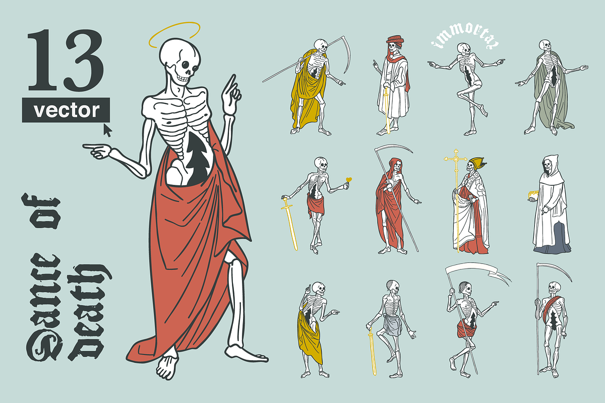 Dance of Death Skeletons set, a Decorative Illustration by kaer_shop (Photo 1 of 6)