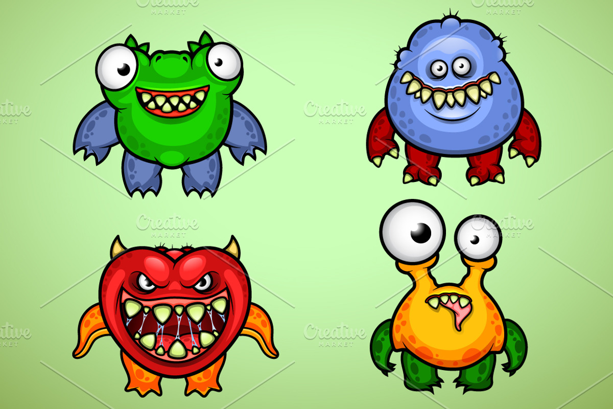 Set of Four Funny Monsters, an Illustration by yuanden graphics (Photo 5 of 5)