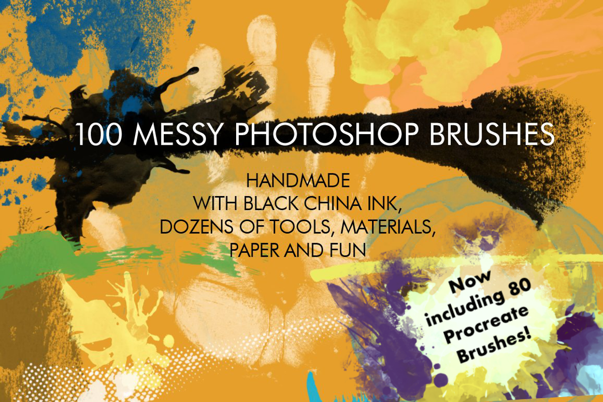 100 Messy Photoshop Brushes, a Brush Add-On by ateliervonau (Photo 1 of 6)