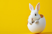 Easter white bunny sitting in an egg, an Animal Photo by VetalStock (Thumbnail 1 of 3)