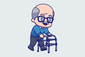 Cute Grandfather Walking with Walker, a Person Illustration by Catalyst Labs