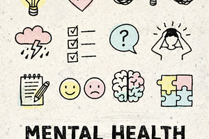 Handwritten mental health icons illustrating various concepts re, a Photo by Dvoevnore photos