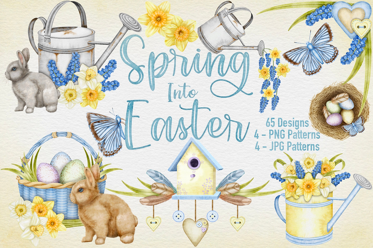Spring into Easter Clipart Set., a Seasonal Illustration by Happy Sloth Graphics (Photo 1 of 17)