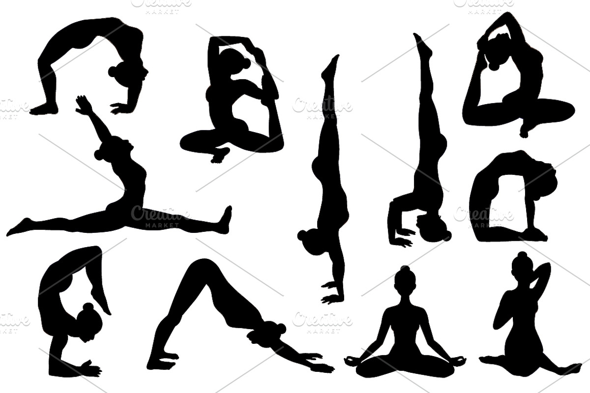 26 Yoga poses. Silhouettes. Part 1, a Healthcare Illustration by tamara.comotomka (Photo 1 of 3)