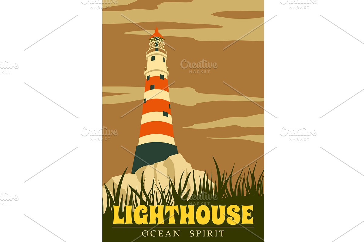 Vintage Lighthouse Poster tower, an Illustration by Vector_Up
