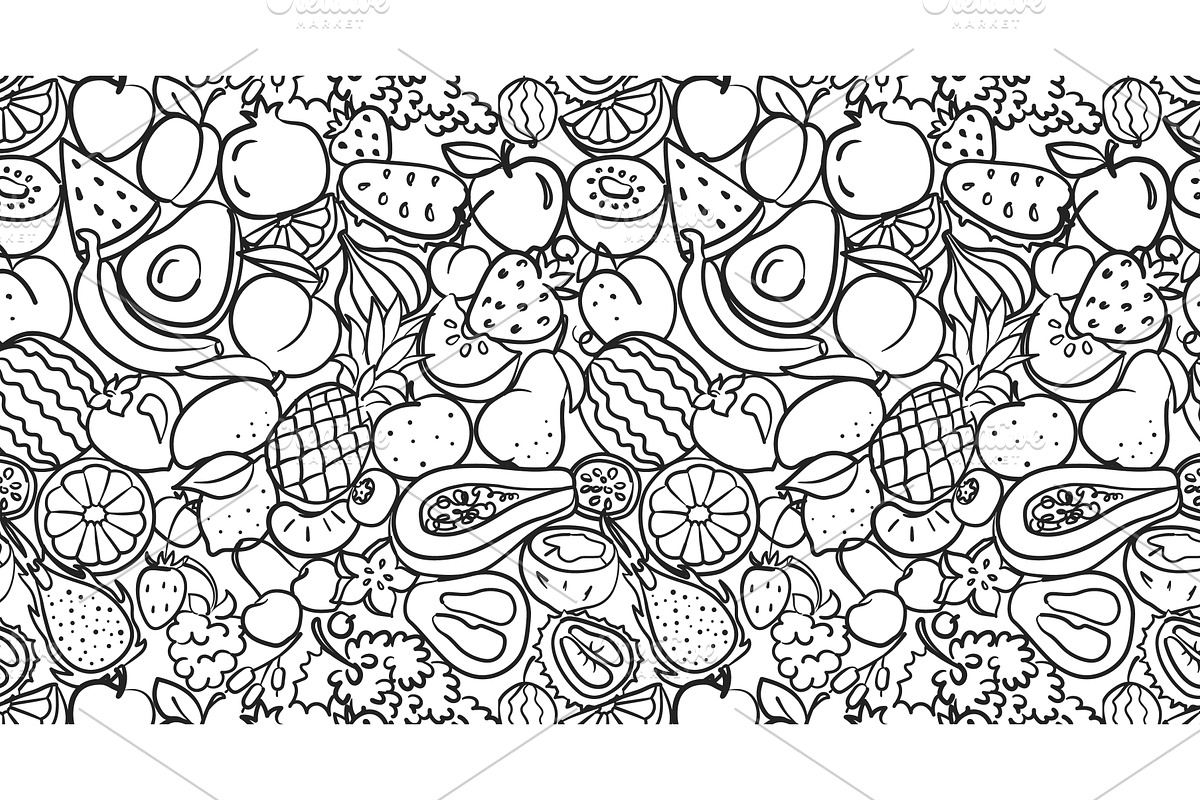 Doodle fruits pattern. Hand drawn, a Food Illustration by winwin.art