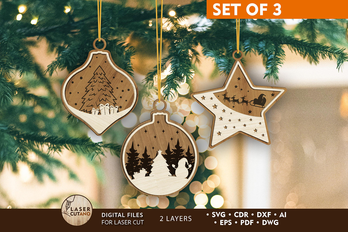 Christmas Ornaments Set, Decoration, a Templates & Theme by LaserCutano (Photo 1 of 7)