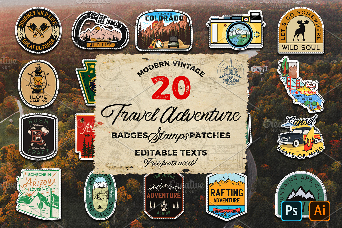 20 Camp Adventure Logos Badges SVG, a Branding & Logo Template by JeksonGraphics (Photo 1 of 8)