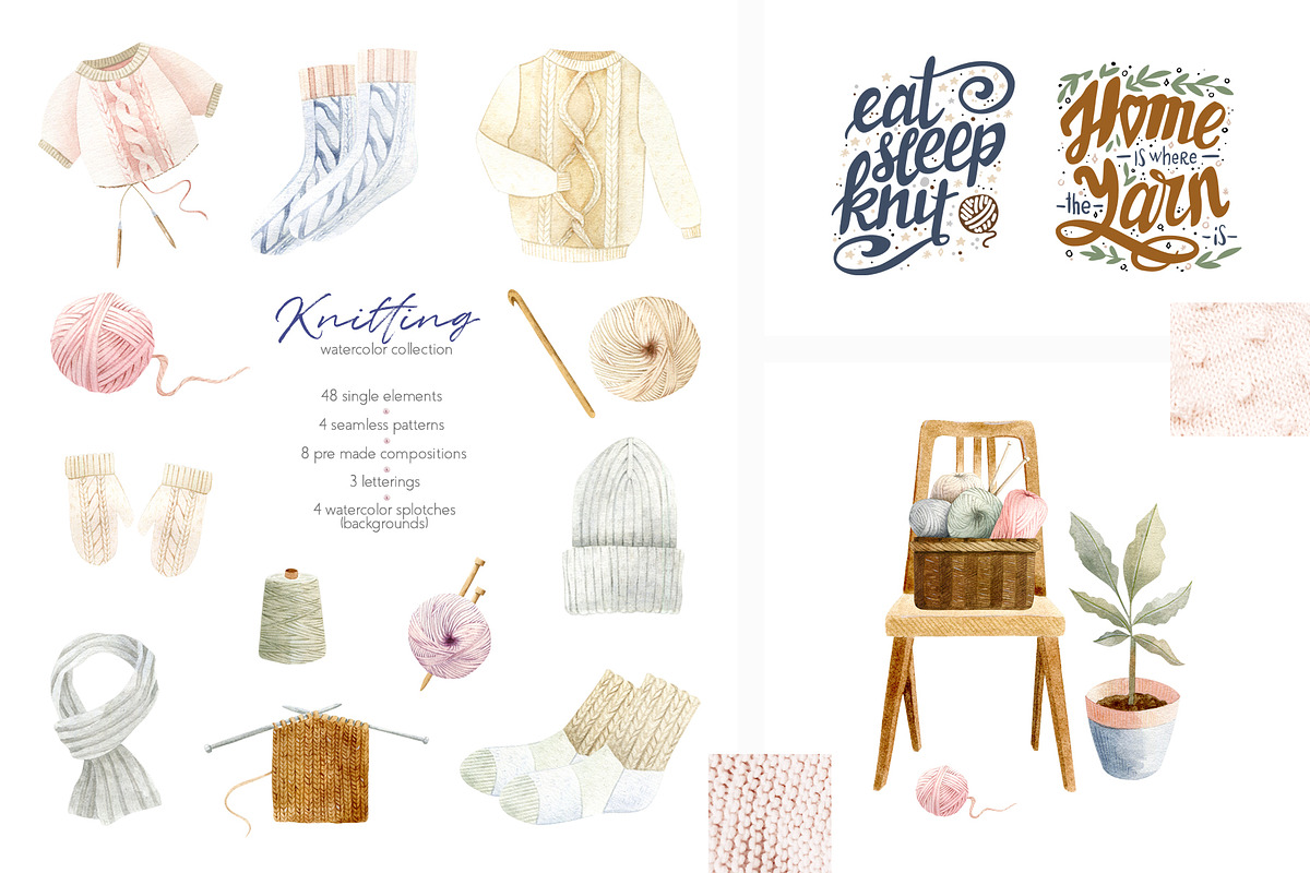 Knitting Watercolor Illustrations, an Illustration by Julia M. Watercolor (Photo 1 of 11)