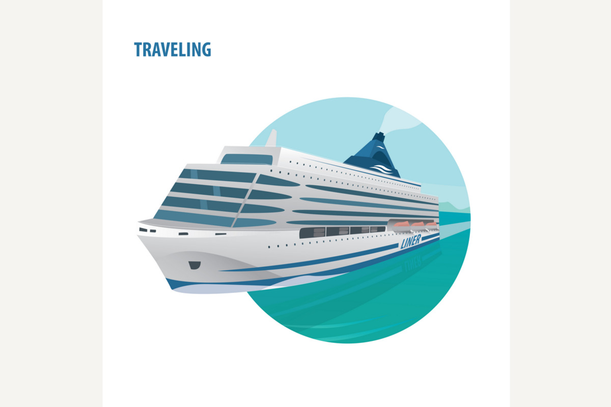 Round emblem with cruise ship, a Transportation Illustration by Alex and Aris