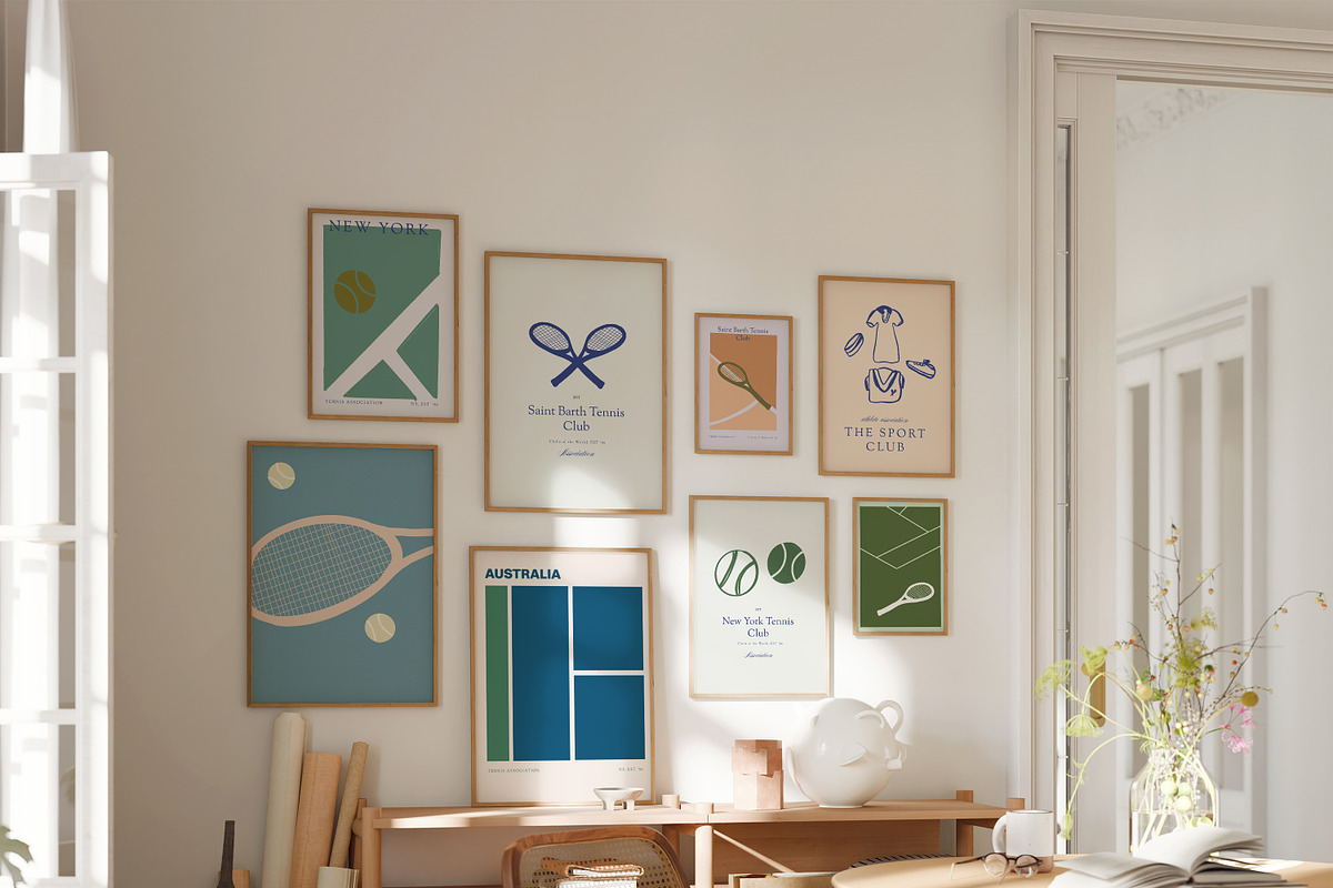 Handmade Tennis & Retro Sport Prints, a Background Graphic by Laras Wonderland (Photo 2 of 8)