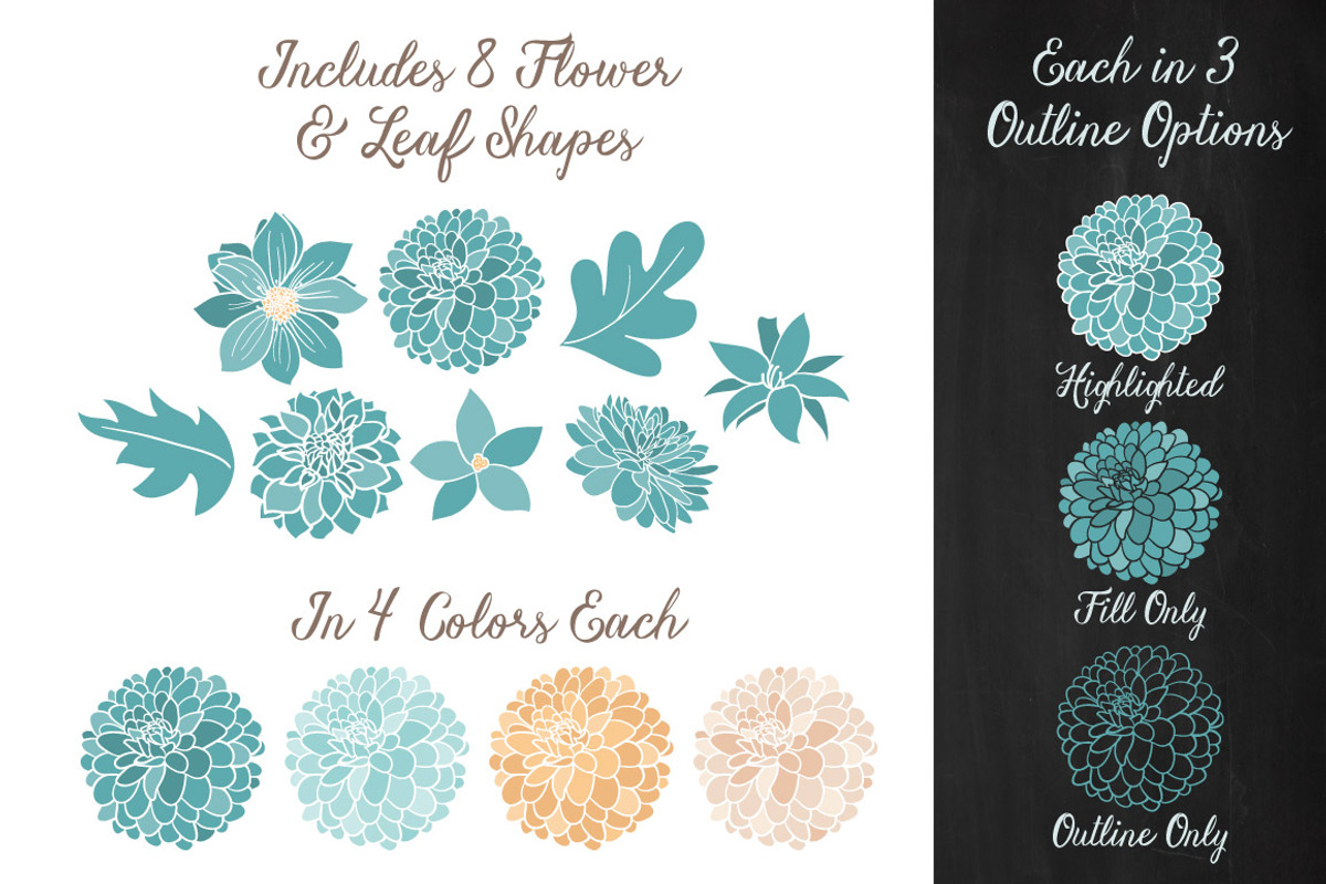 Vintage Blue Dahlia Clipart Vectors, an Illustration by Amanda Ilkov (Photo 3 of 4)