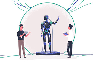 Presentation of robot scene, a Technology Illustration by Good Studio
