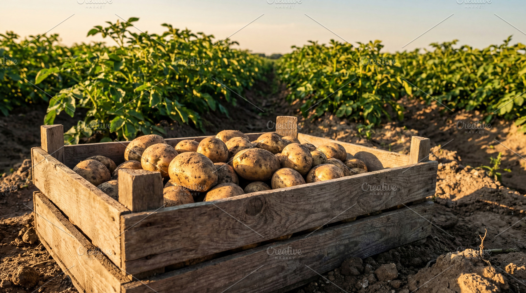 Potatoes harvest growing on a field, a Food & Drink Photo by Volff
