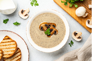 Mushroom soup puree on white kitchen, a Food & Drink Photo by Nadia-nb