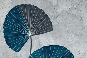 Teal and Grey Fan Leaves Wallpaper, a Decorative Illustration by Virgo Studio