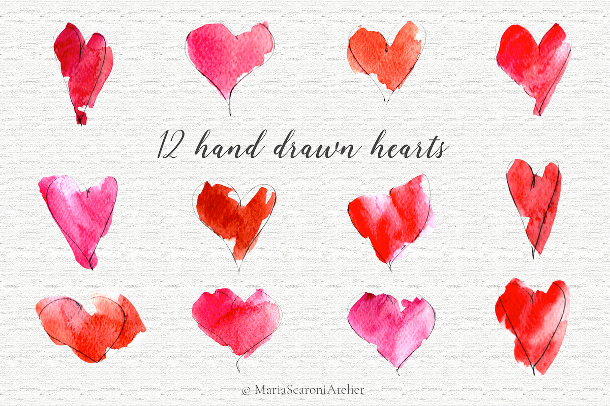 Watercolor Hearts, a Decorative Illustration by MariaScaroniAtelier (Photo 2 of 6)