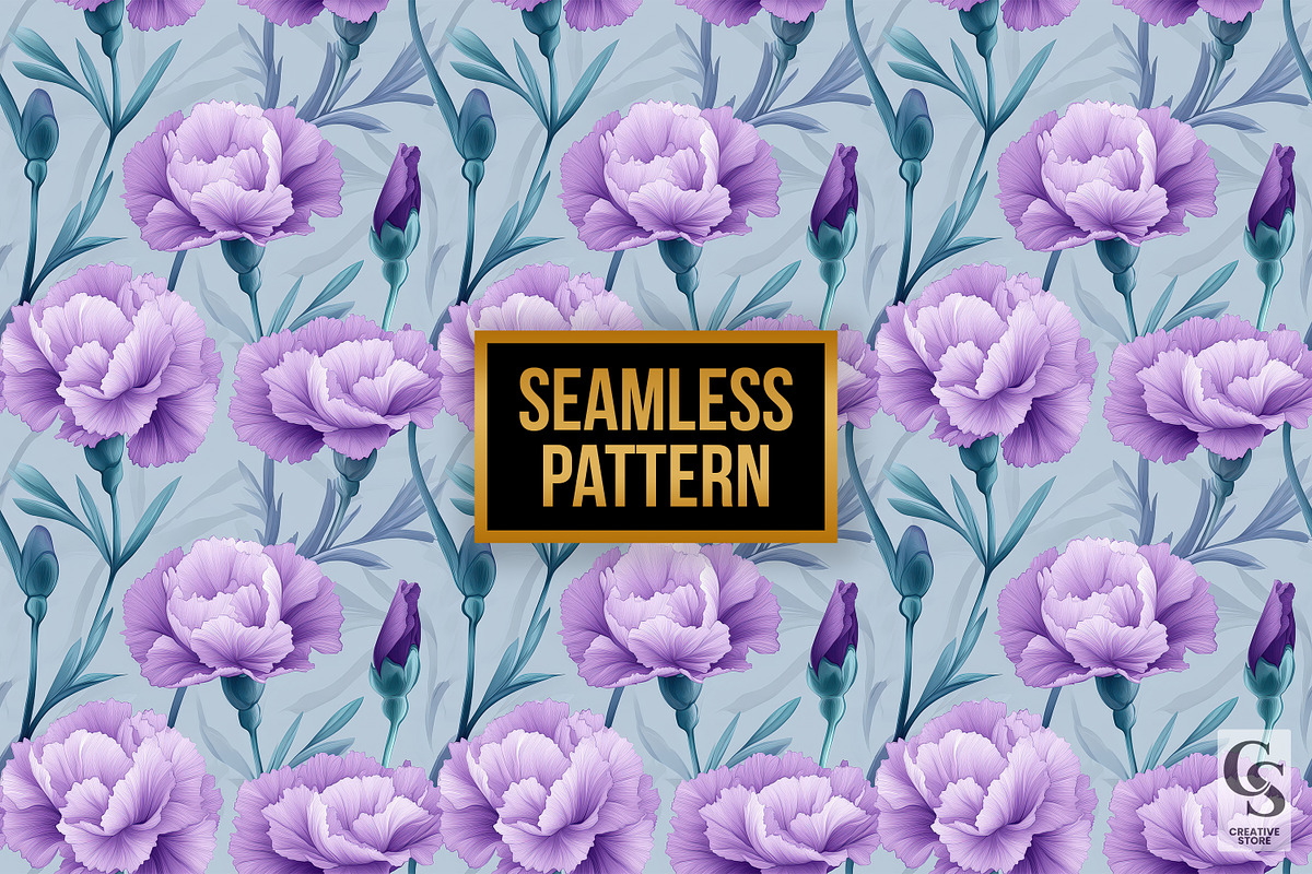 Purple Carnation Flower Patterns, a Pattern Graphic by Creative Store (Photo 4 of 5)