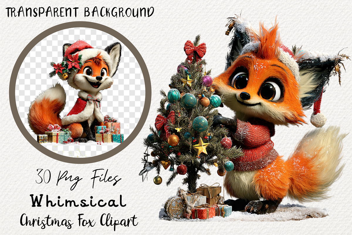 Whimsical Christmas Fox Clipart, a Transportation Illustration by Digital Artistic99 (Photo 1 of 7)