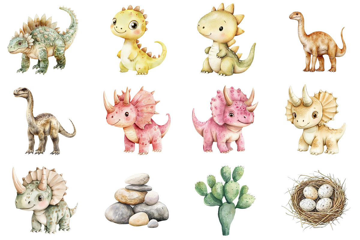 Watercolor Prehistoric Cute Dinosaur, an Illustration by CitraGraphics (Photo 2 of 5)