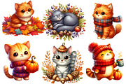 Watercolor Autumn Cat Clipart, an Animal Illustration by cherrydesign (Thumbnail 2 of 4)