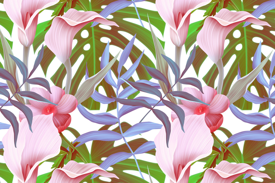 Tropical flowers and leaves, a Pattern Graphic by Luxury Fashion Prints