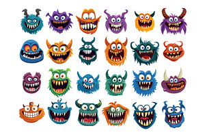 Cartoon monster faces. Tiny little, an Animal Illustration by Stock-Smart-Start