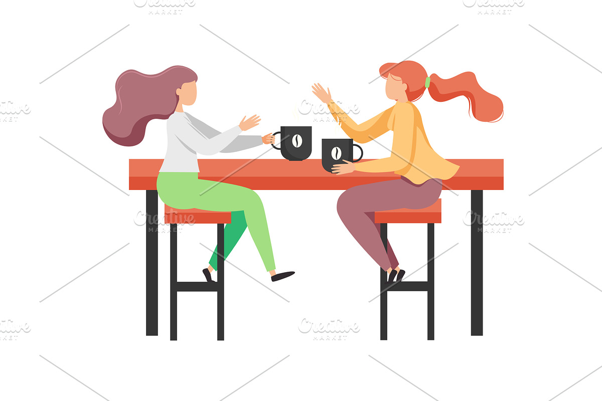 Girl friends chatting drinking, a Food Illustration by Sky Pics Studio