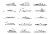 Vector Line set of Ships and Boats, a Transportation Illustration by Tettygreen (Thumbnail 1 of 3)