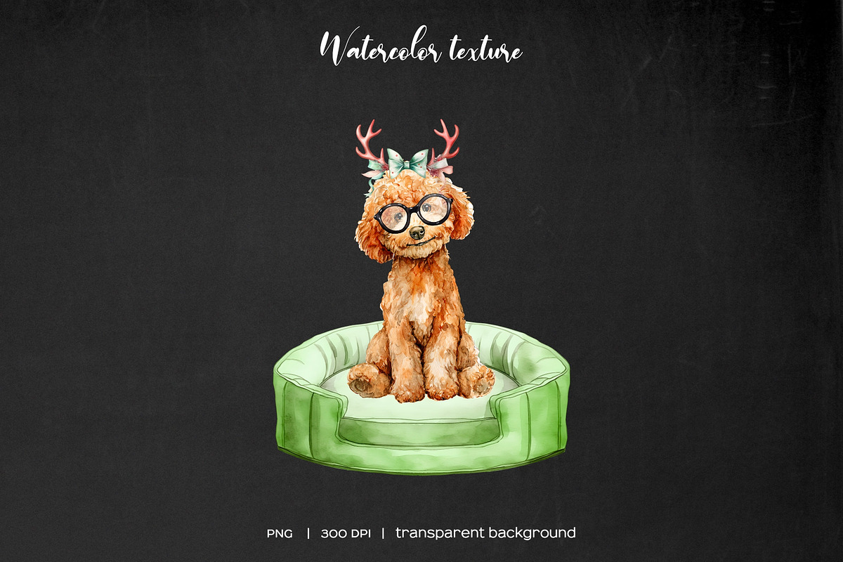 Watercolor Christmas toy poodle set, an Animal Illustration by Art and Funny (Photo 6 of 6)